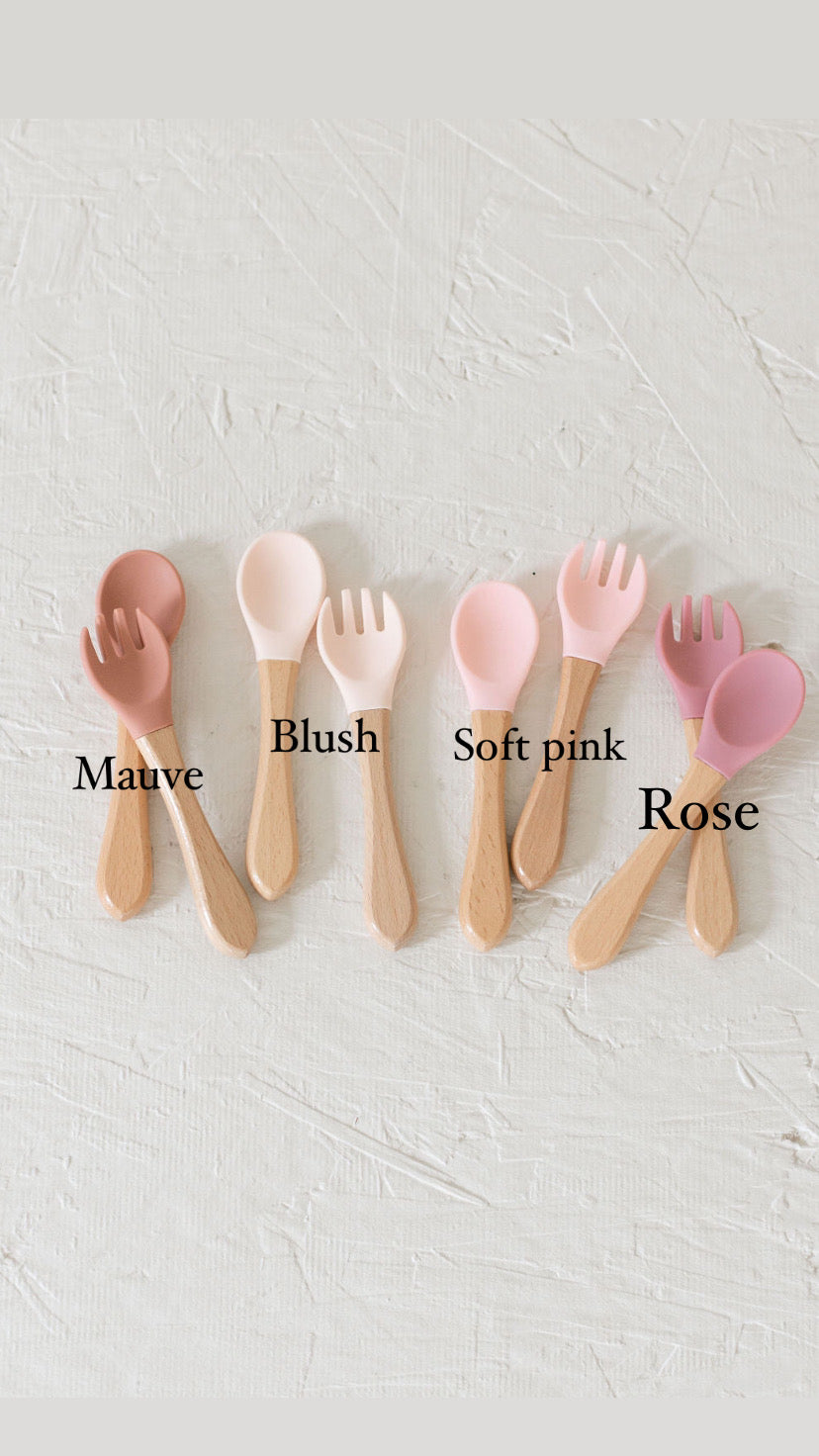 Silicone and Wooden Spoon & Fork Set