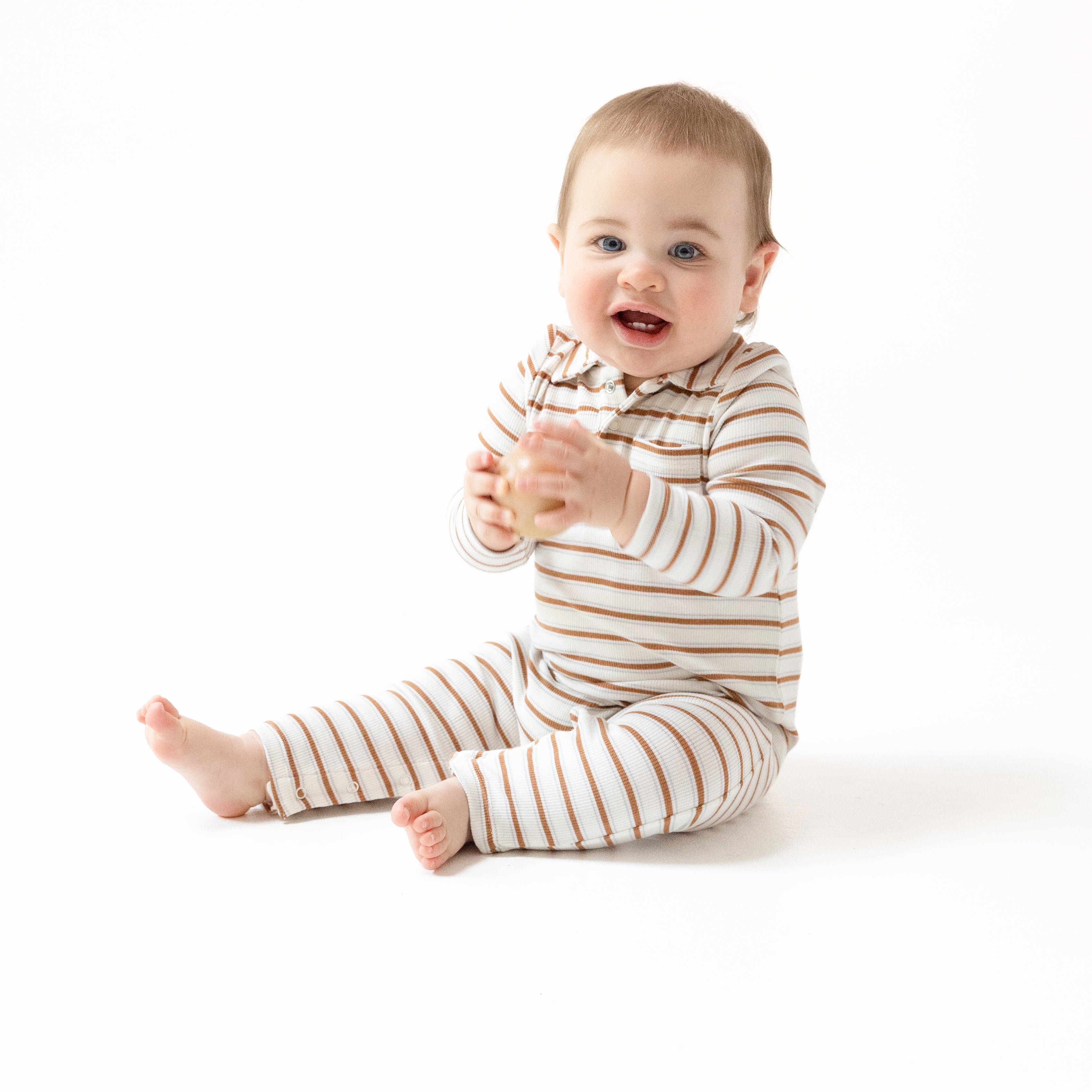Vintage Stripe - Brown - Polo Romper
