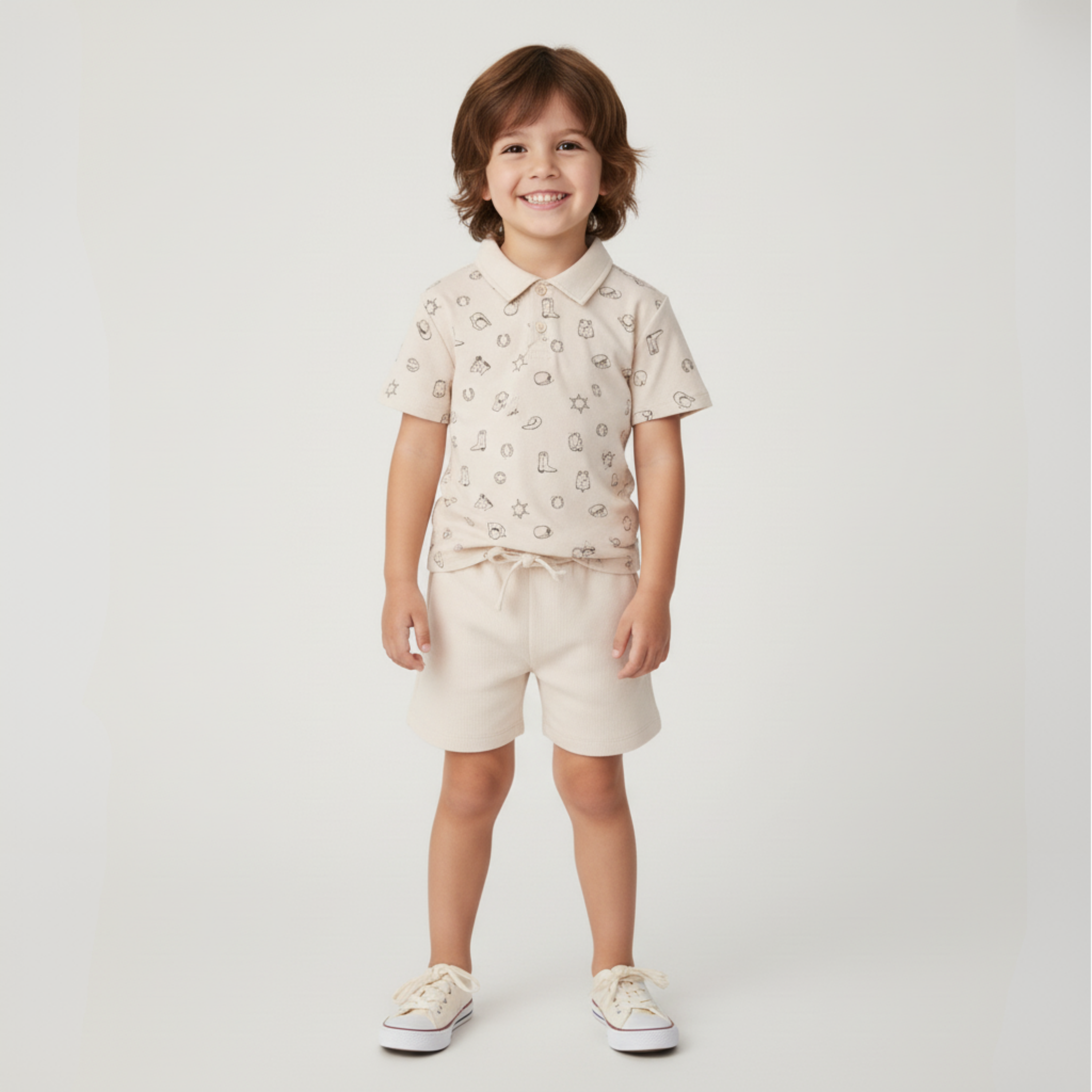 Organic Collar Tee & Shorts Set - Rodeo