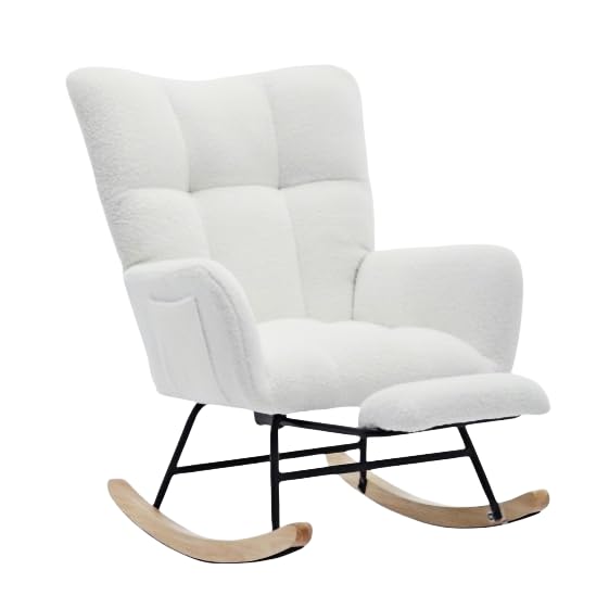 Oversized Teddy Fabric Rocking Chair, 35.4" Plush Glider