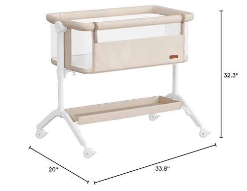 Bedside Bassinet with Breathable Mesh and Adjustable Height