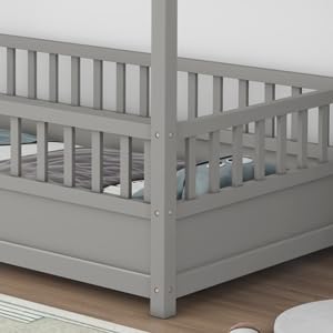 Twin House Floor Bed with High Fence