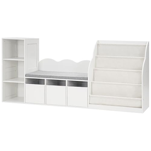 Kids Bookshelf with Reading Nook and Cushioned Seat