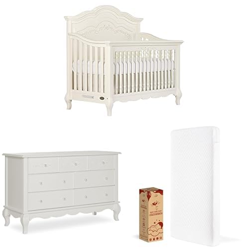 5-in-1 Convertible Crib Nursery Bundle with Dresser and Mattress