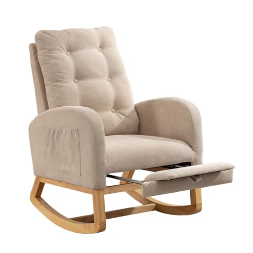 Nursery Rocking Chair with Footrest and Side Pocket