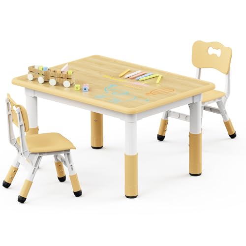 Kids Table and 2 Chairs Set, Height Adjustable Toddler Desk 31.5" L x 23.6" W