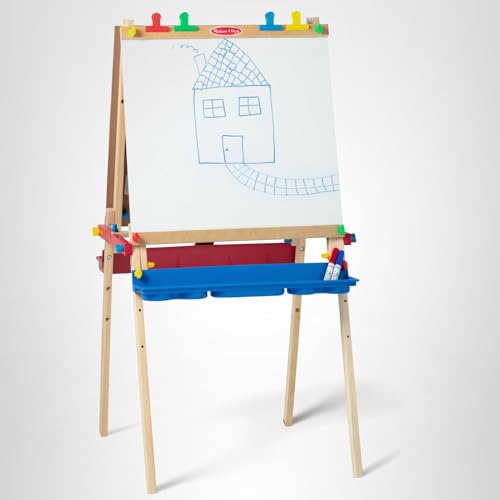 Deluxe Wooden Art Easel with Dry-Erase Board and Chalkboard