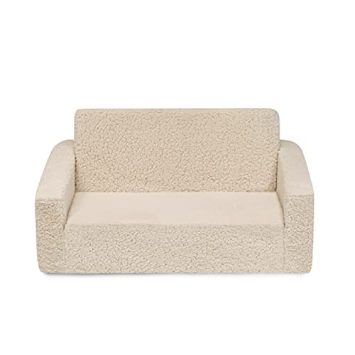 Kids Convertible Sofa to Lounger with Sherpa Slipcover