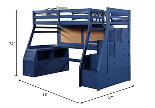 Storage Loft Bed with Desk and Drawers Navy Blue