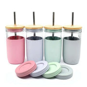 24oz Glass Mason Jar – Pack of 4 | Bamboo Straw Lids + Stainless Steel Straws