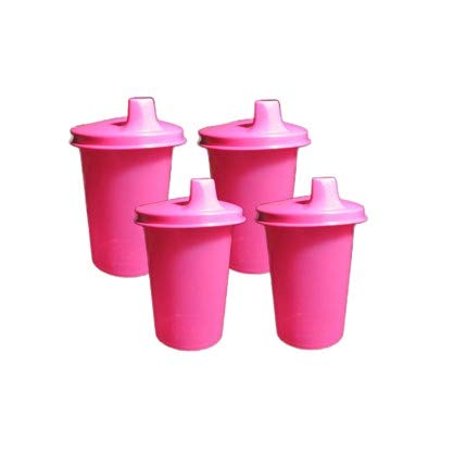 Set 4 Pink Kids Bell Tumblers with Pink Sipper Sippy Seals