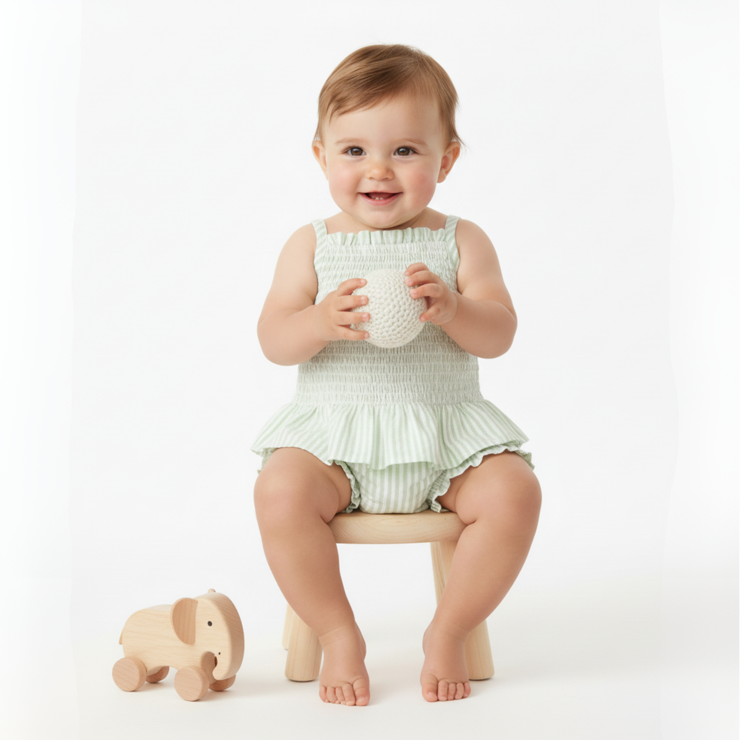 Organic Smocked Top And Bloomer Set - Basil Stripes