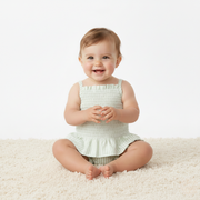 Organic Smocked Top And Bloomer Set - Basil Stripes