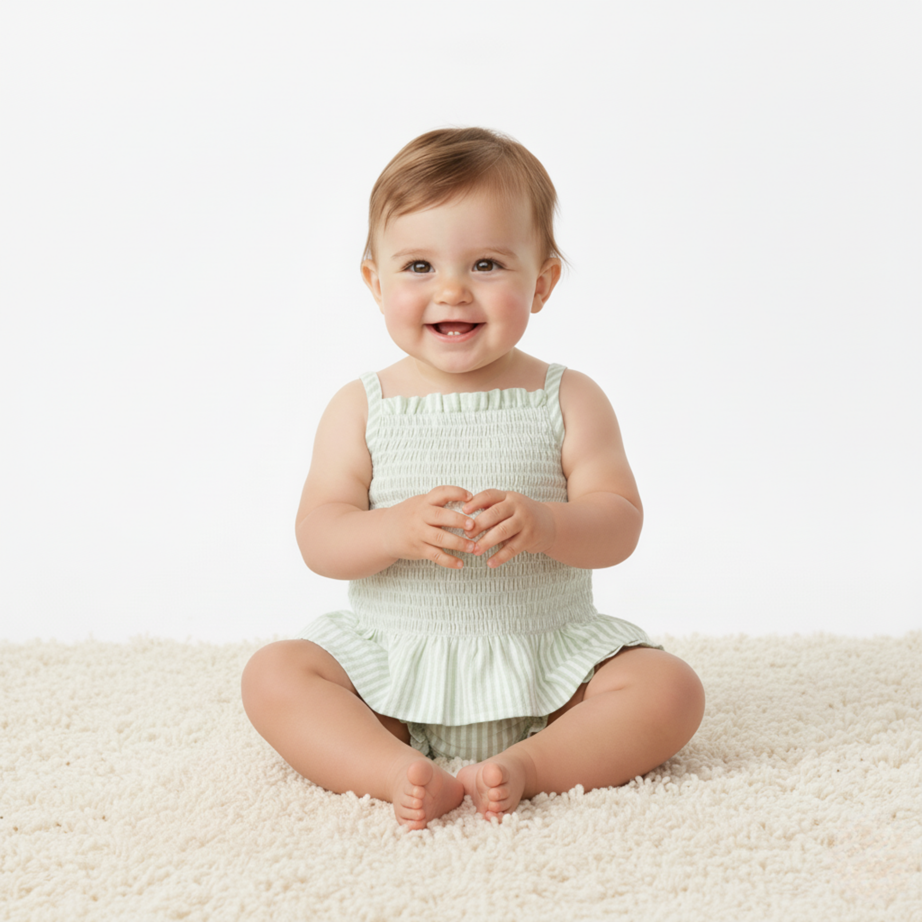 Organic Smocked Top And Bloomer Set - Basil Stripes