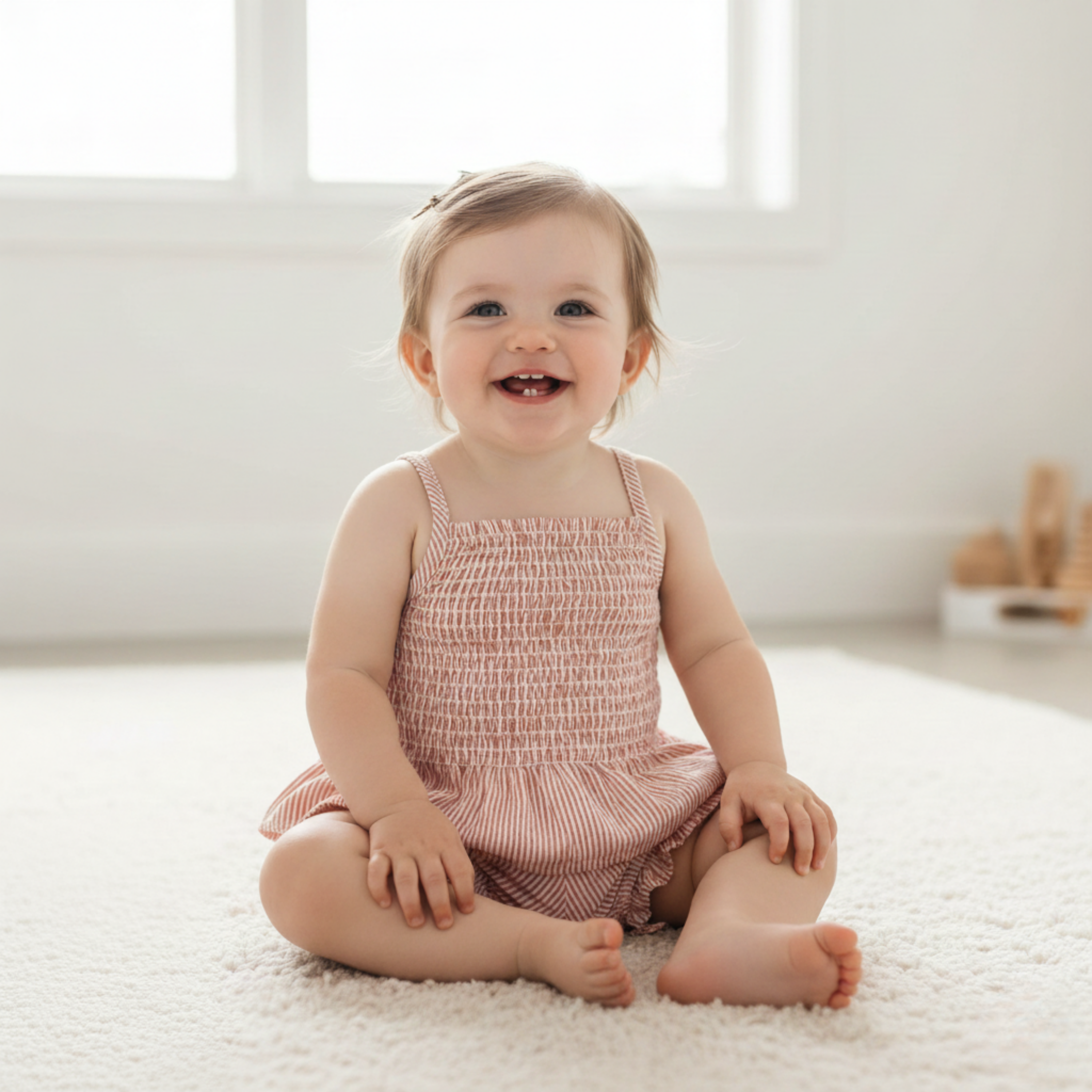 Organic Smocked Top And Bloomer Set - Coral Stripes