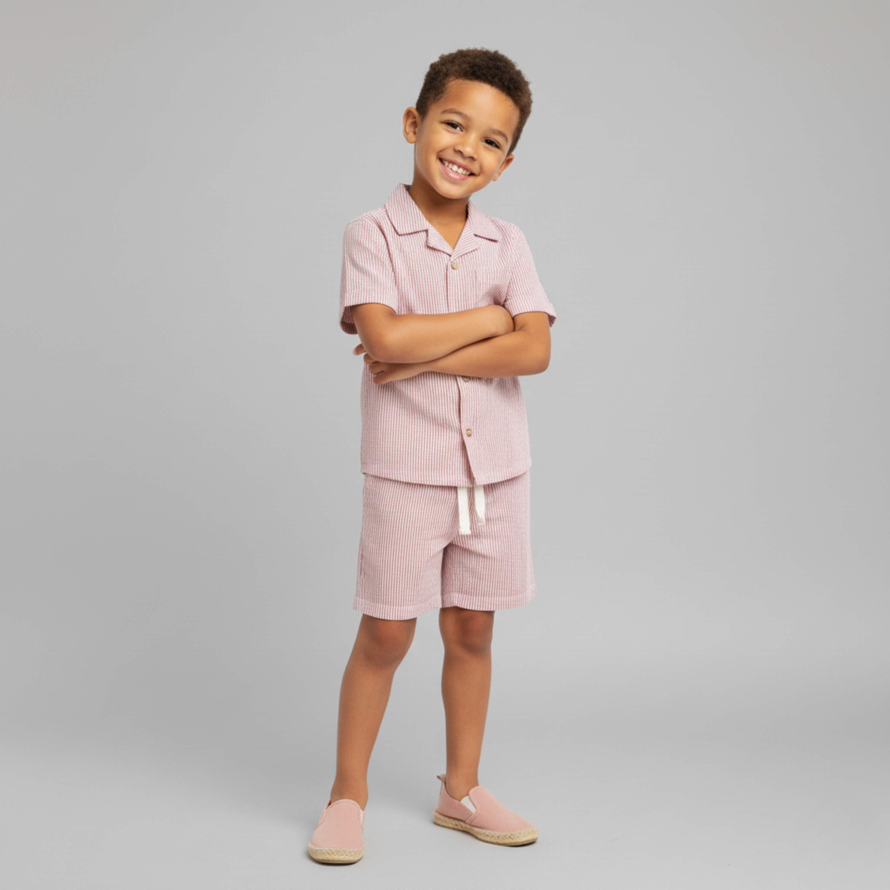 Organic Shirt & Shorts Set - Coral Stripes