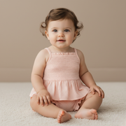 Organic Smocked Top And Bloomer Set - Blush