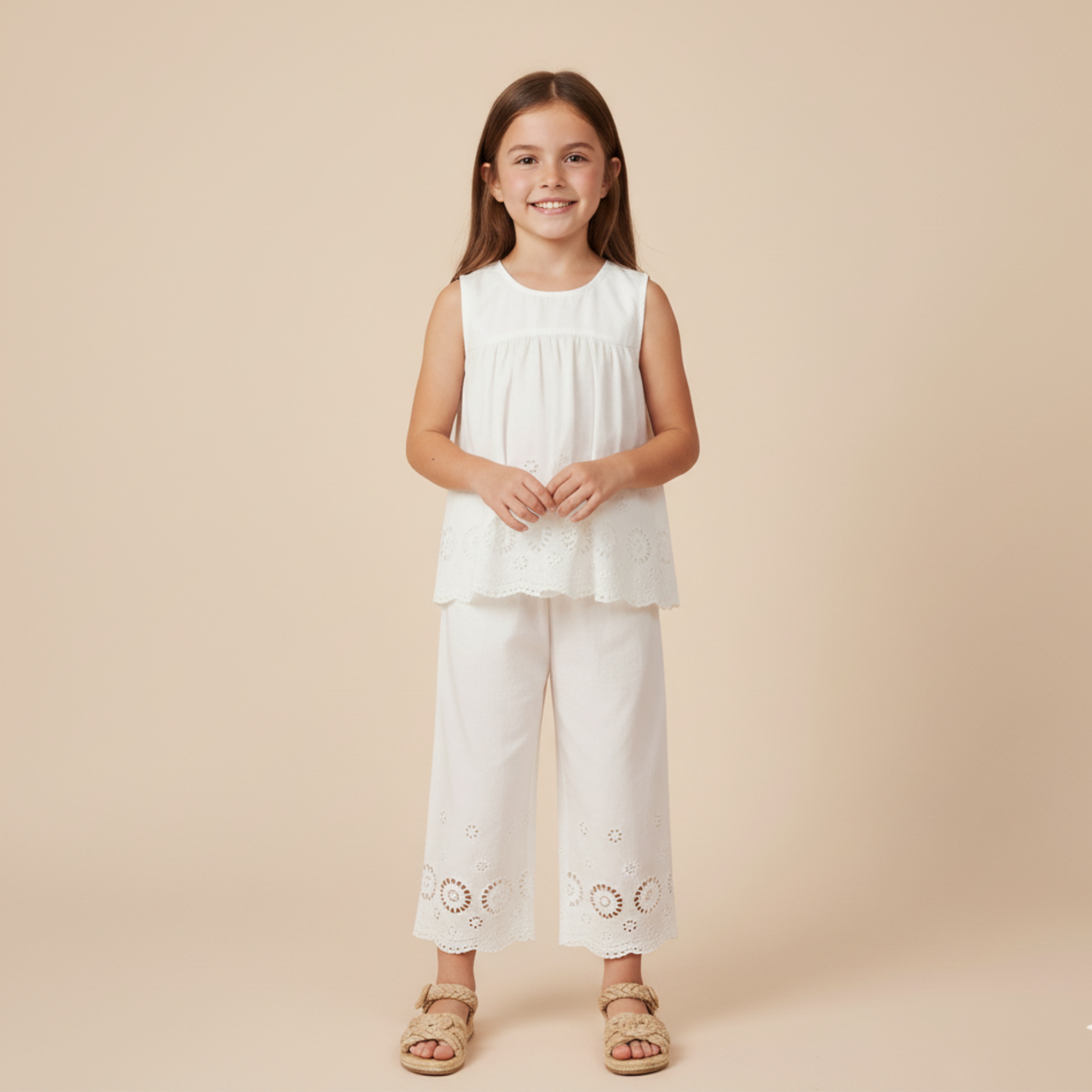 Organic Eyelet Top And Pant Set - Ivory Eyelet