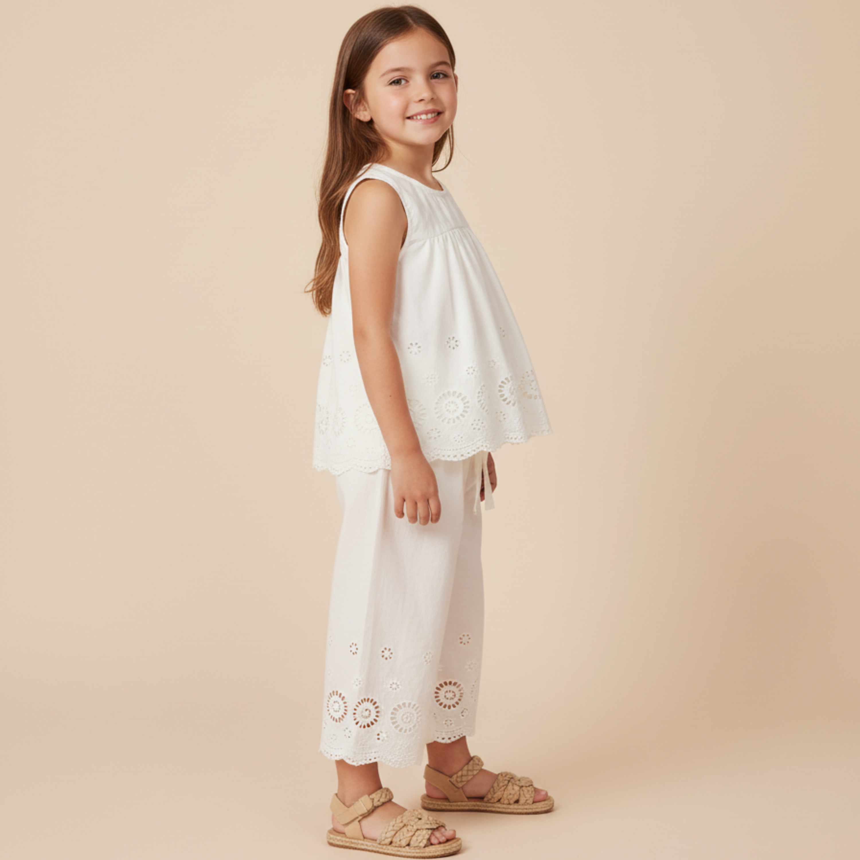 Organic Eyelet Top And Pant Set - Ivory Eyelet