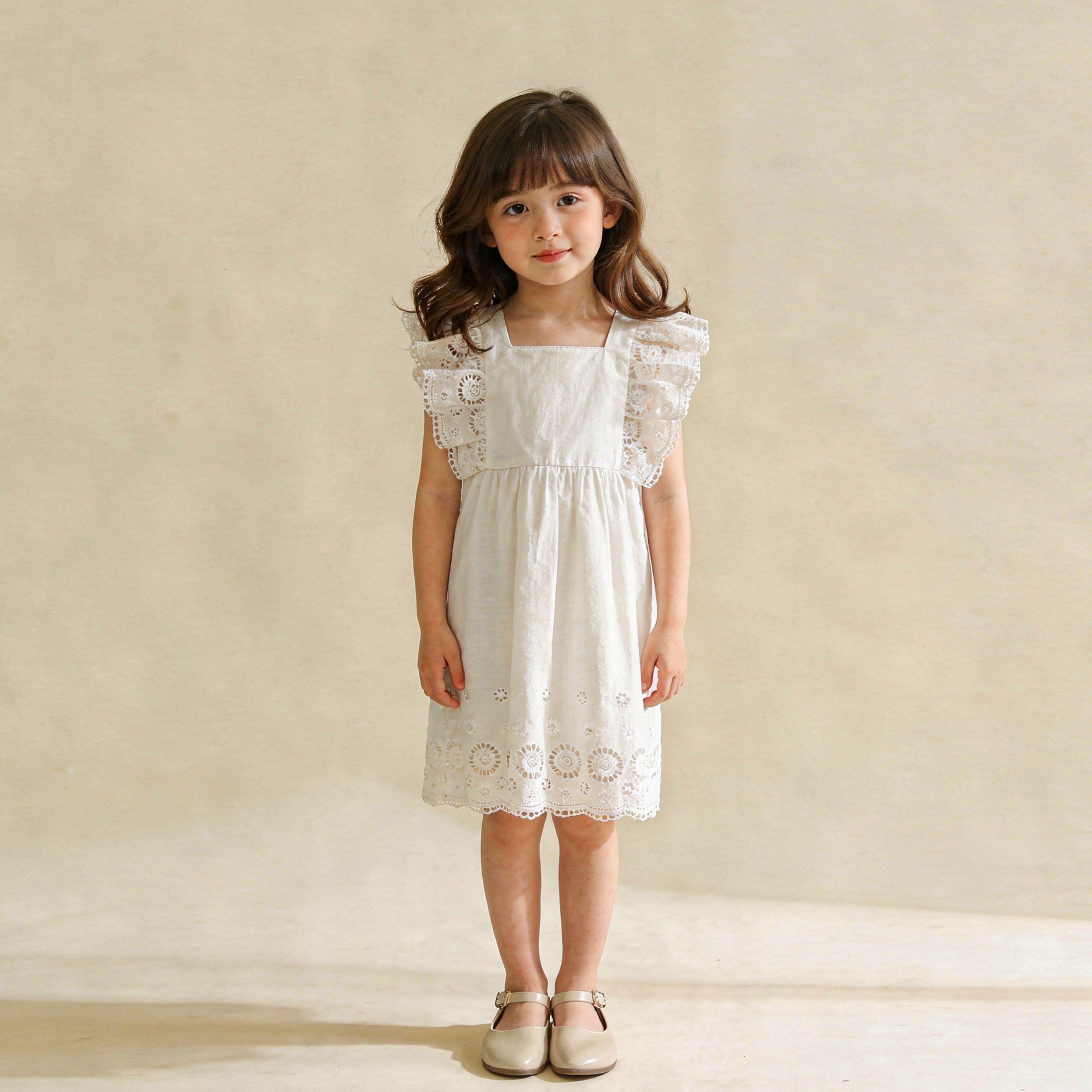 Organic Eyelet Flutter Dress - Ivory Eyelet