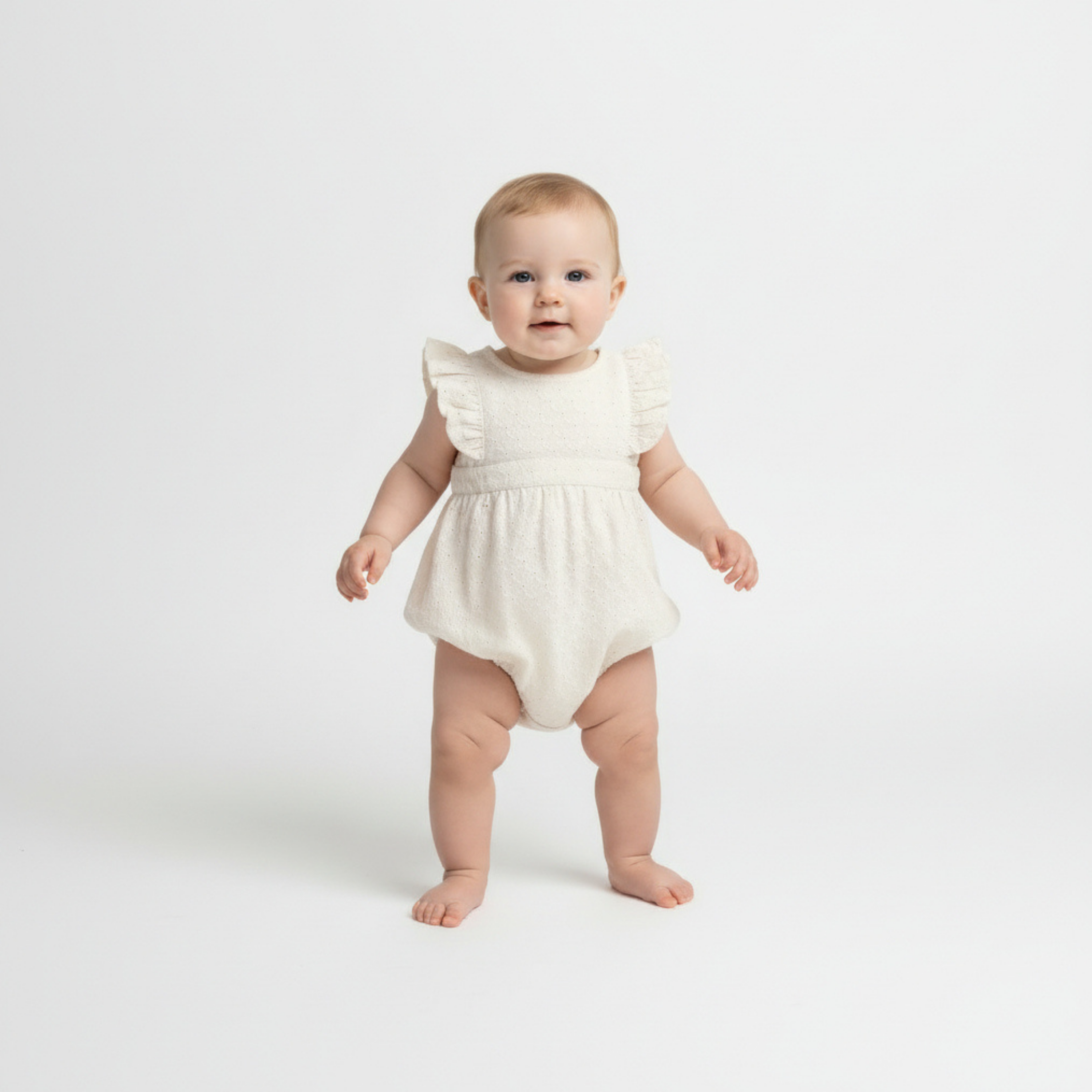 Organic Eyelet Flutter Romper- Ivory Eyelet