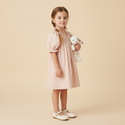 Organic Eyelet Bubble Sleeve Dress - Blush Eyelet
