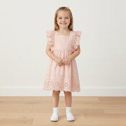 Organic Eyelet Flutter Dress - Blush Eyelet