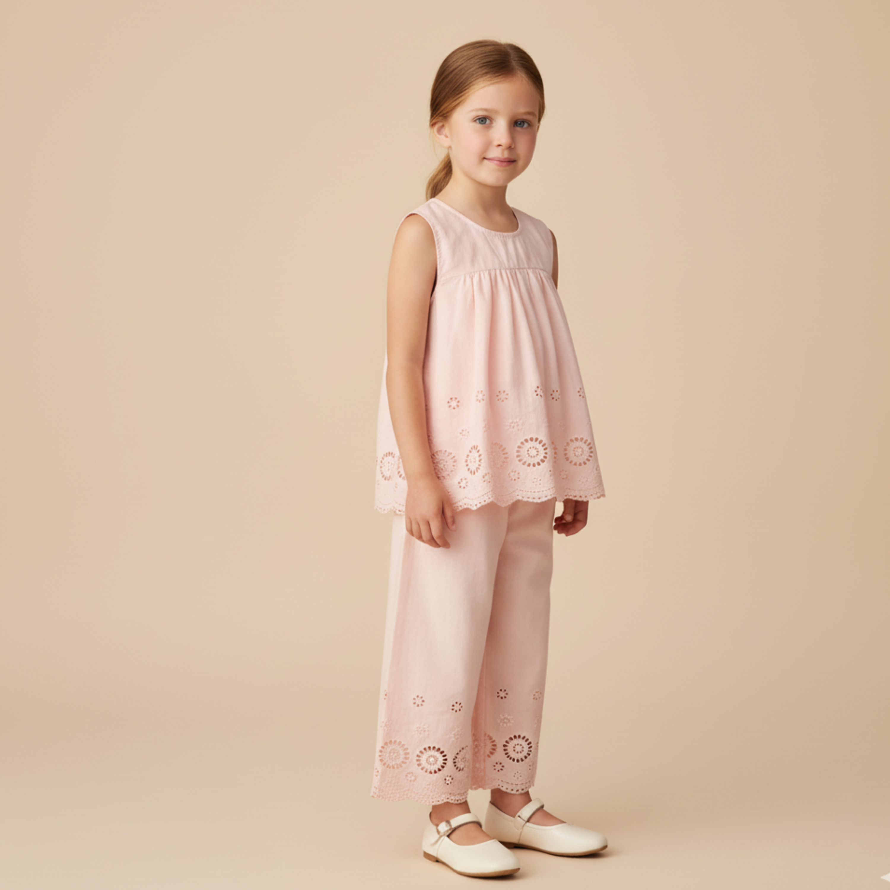 Organic Eyelet Top And Pant Set - Blush Eyelet