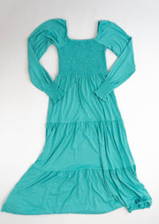 Turquoise | Adult Long Sleeve Smocked Dress