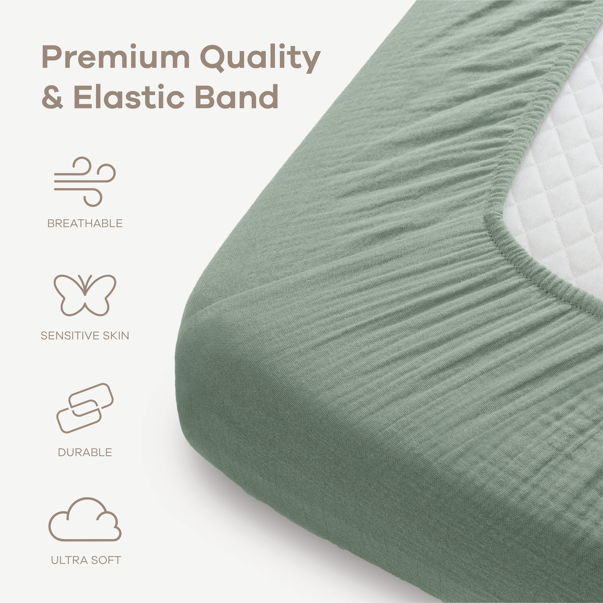 Muslin Fitted Crib Sheets, 2 Pack in Fern and Cream
