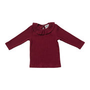 Burgundy Ribbed Ruffle Long Sleeve Top