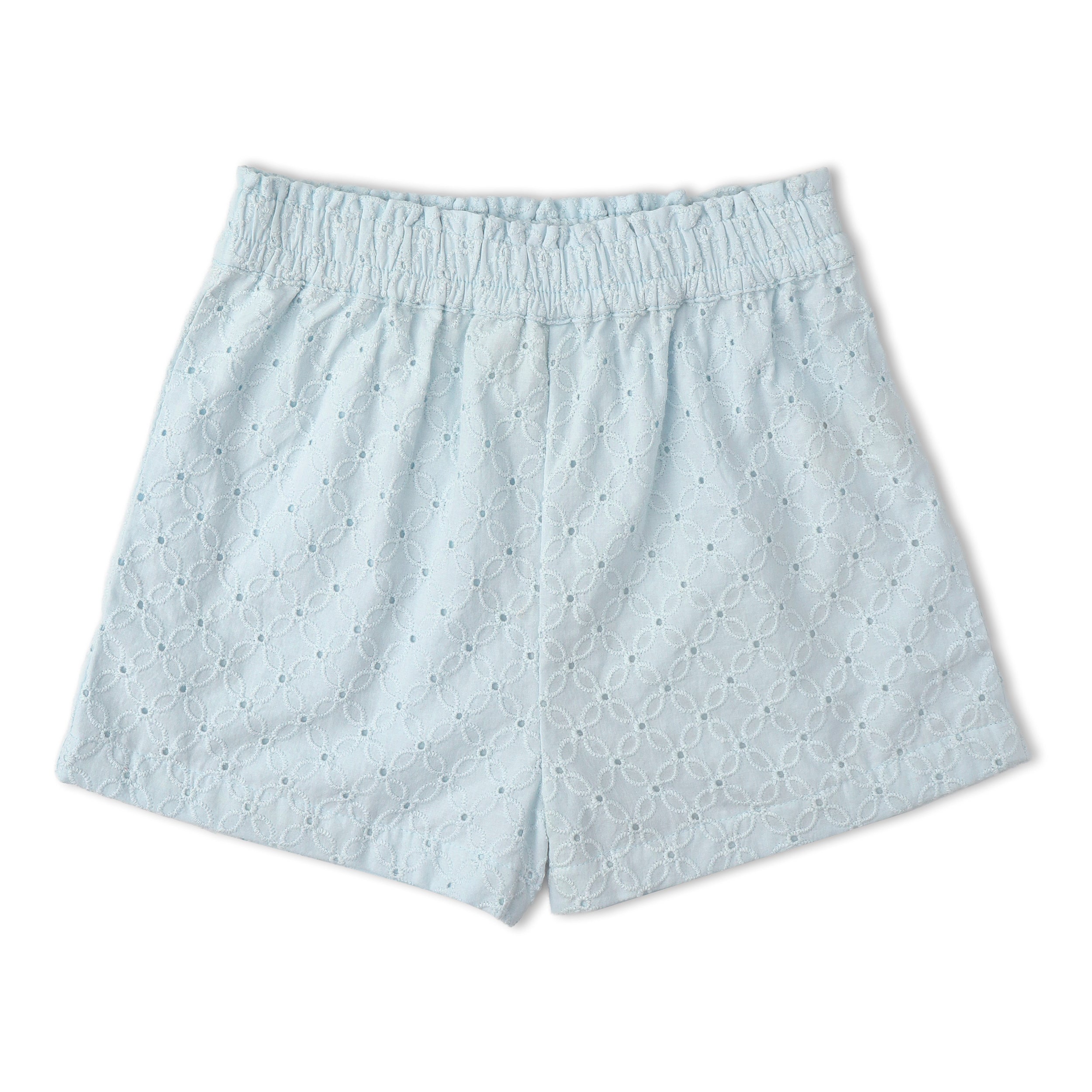 Organic Eyelet Flutter Top And Shorts Set - Light Blue Eyelet