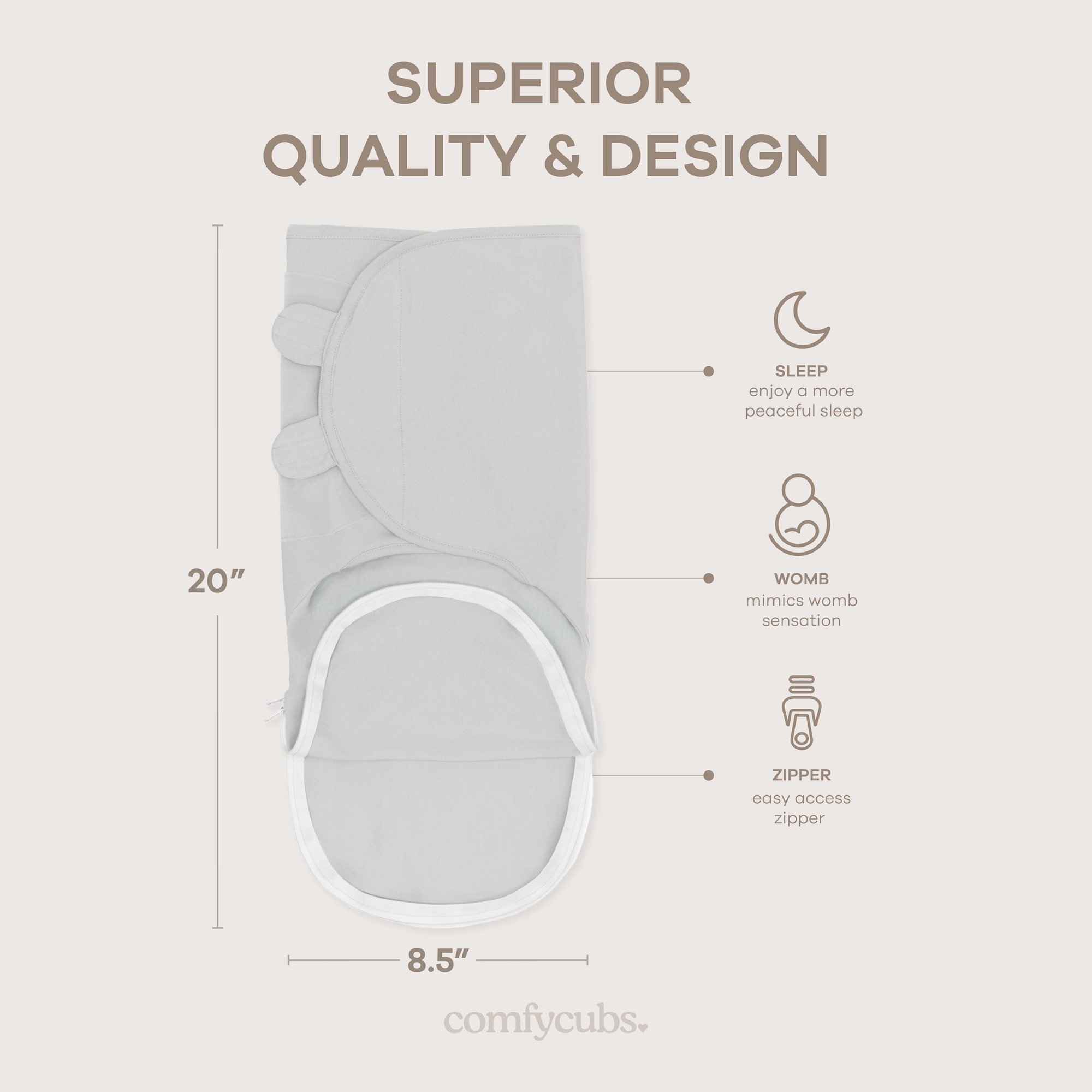 Easy Swaddle Blankets with Zipper in Stone, Sage, Azul