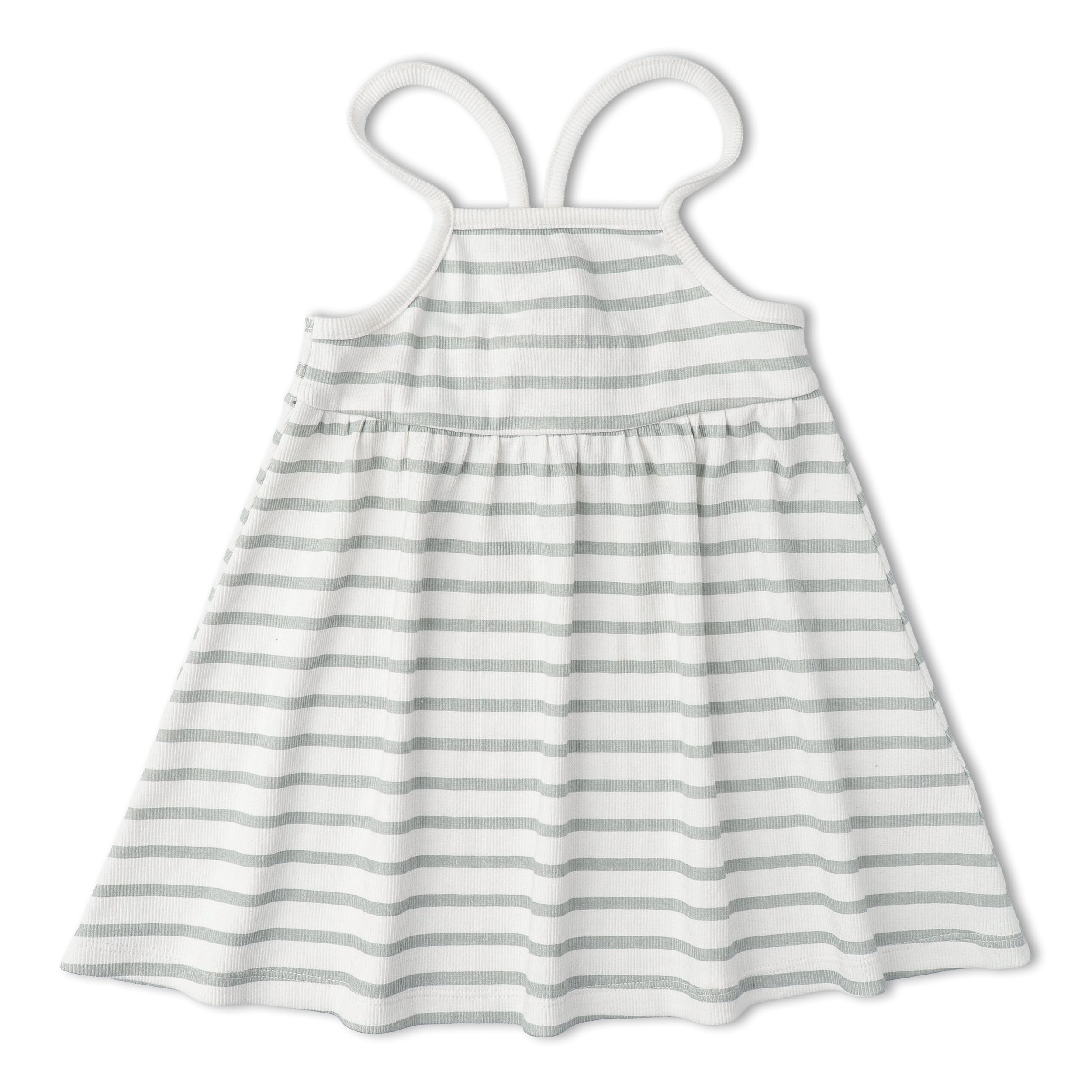 Organic Tie-Back Strap Dress - Fog Stripes