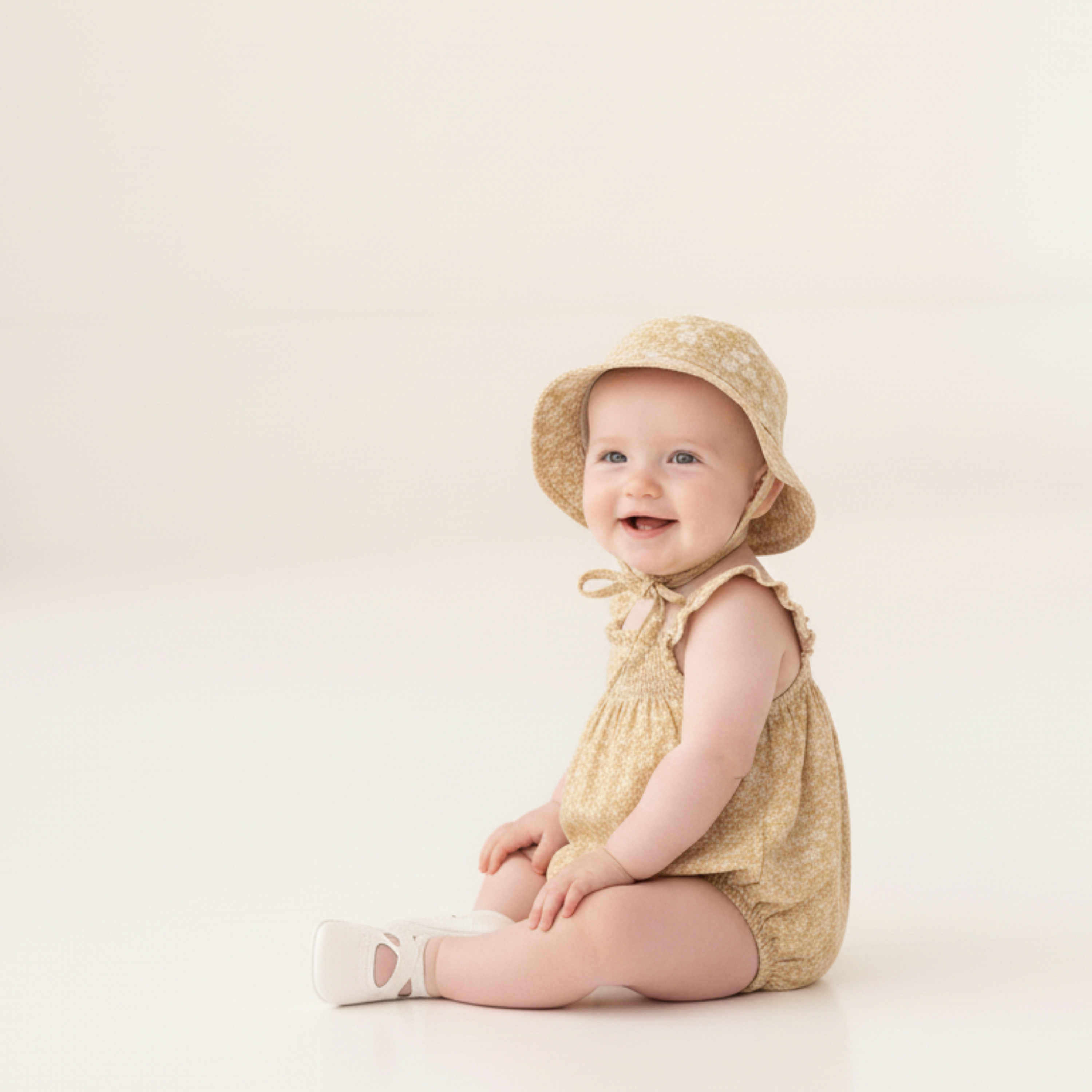 Organic Ruffle Sleeve Bubble Romper - Yellow Blossom