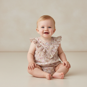 Organic Sleeveless Ruffle Bubble Romper - Pastel Bloom