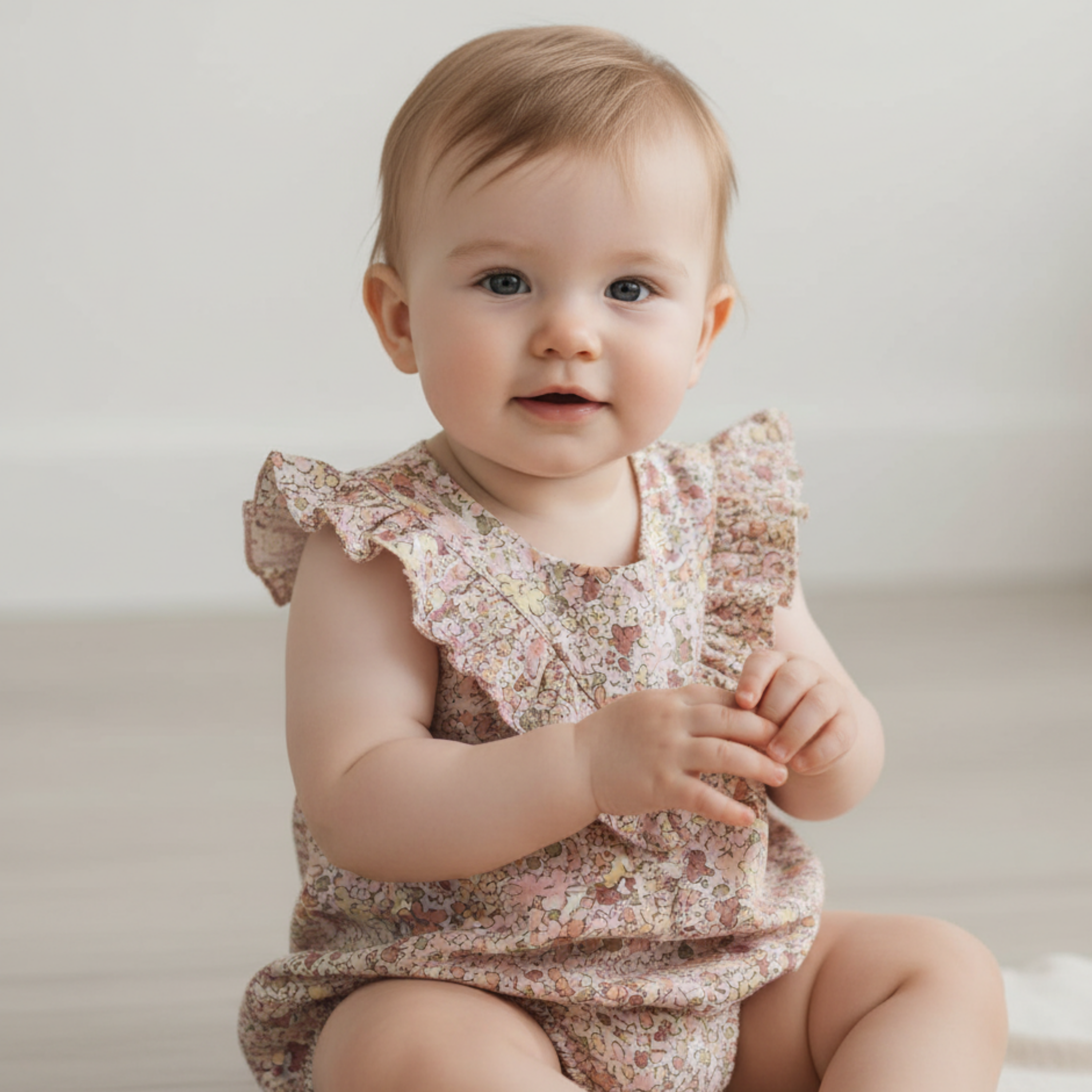 Organic Sleeveless Ruffle Bubble Romper - Pastel Bloom