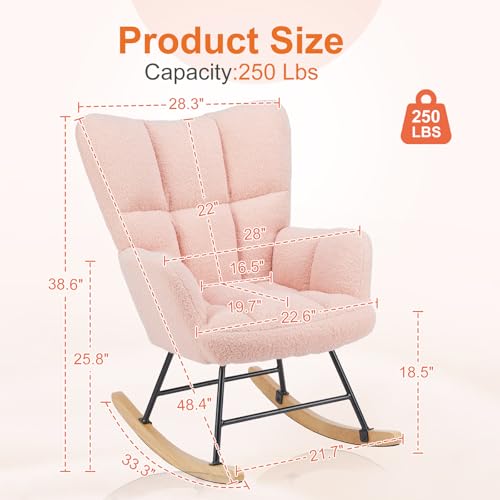 Teddy Upholstered Nursery Rocking Chair with High Backrest