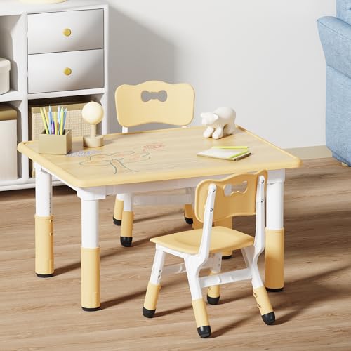Kids Table and 2 Chairs Set, Height Adjustable Toddler Desk 31.5" L x 23.6" W