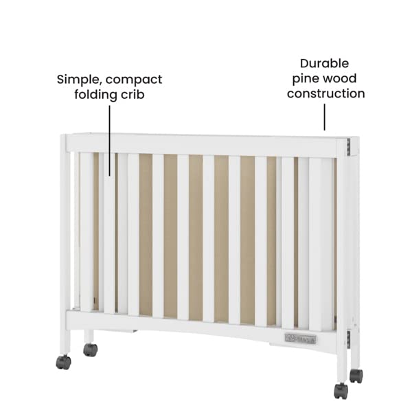 Mini Folding Portable Crib with Mattress and Locking Wheels