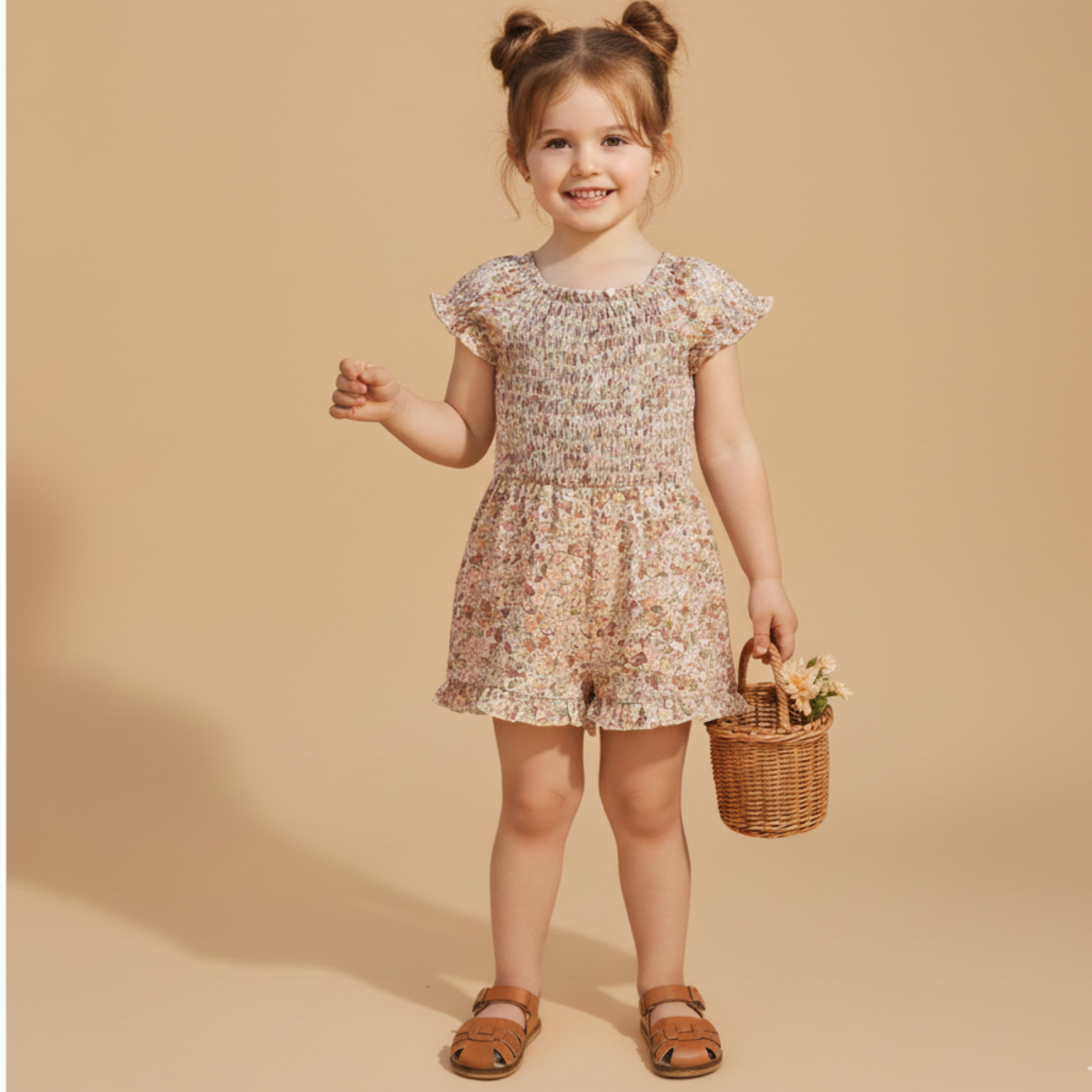 Organic Smocked Jumpsuit - Pastel Bloom