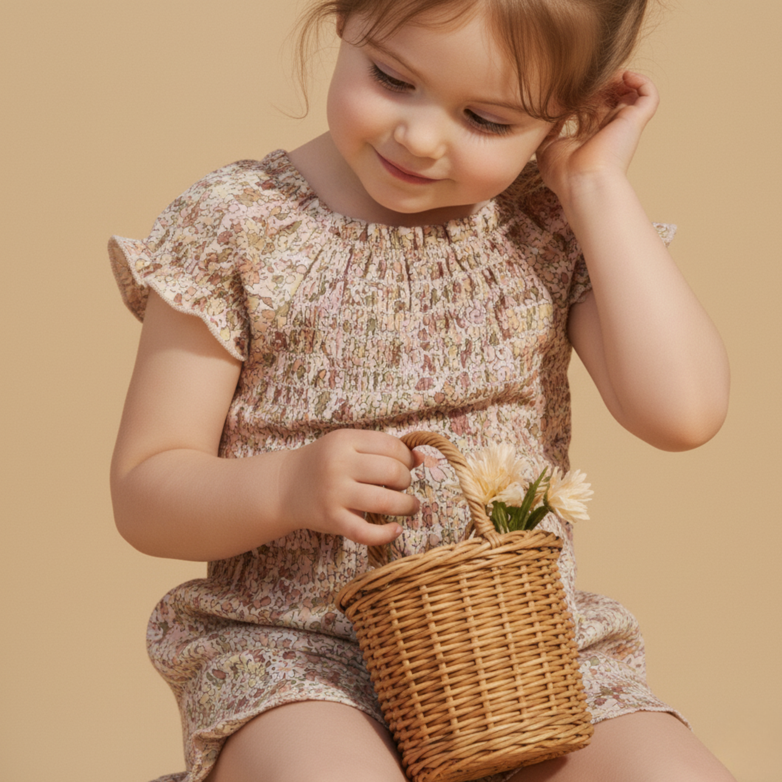 Organic Smocked Jumpsuit - Pastel Bloom