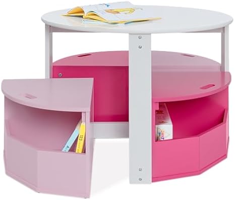 Toddler Table and Chair Set – Round Kids Activity Table With 4 Storage Stools