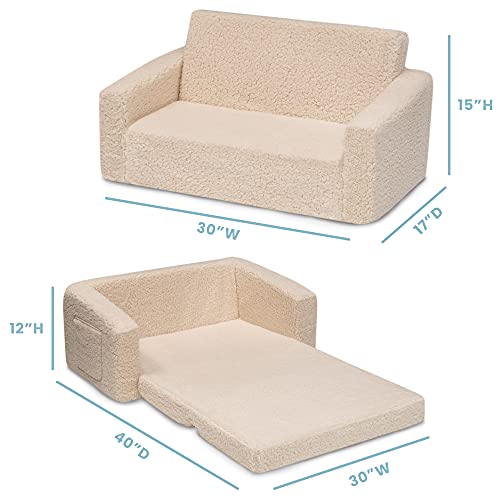 Kids Convertible Sofa to Lounger with Sherpa Slipcover