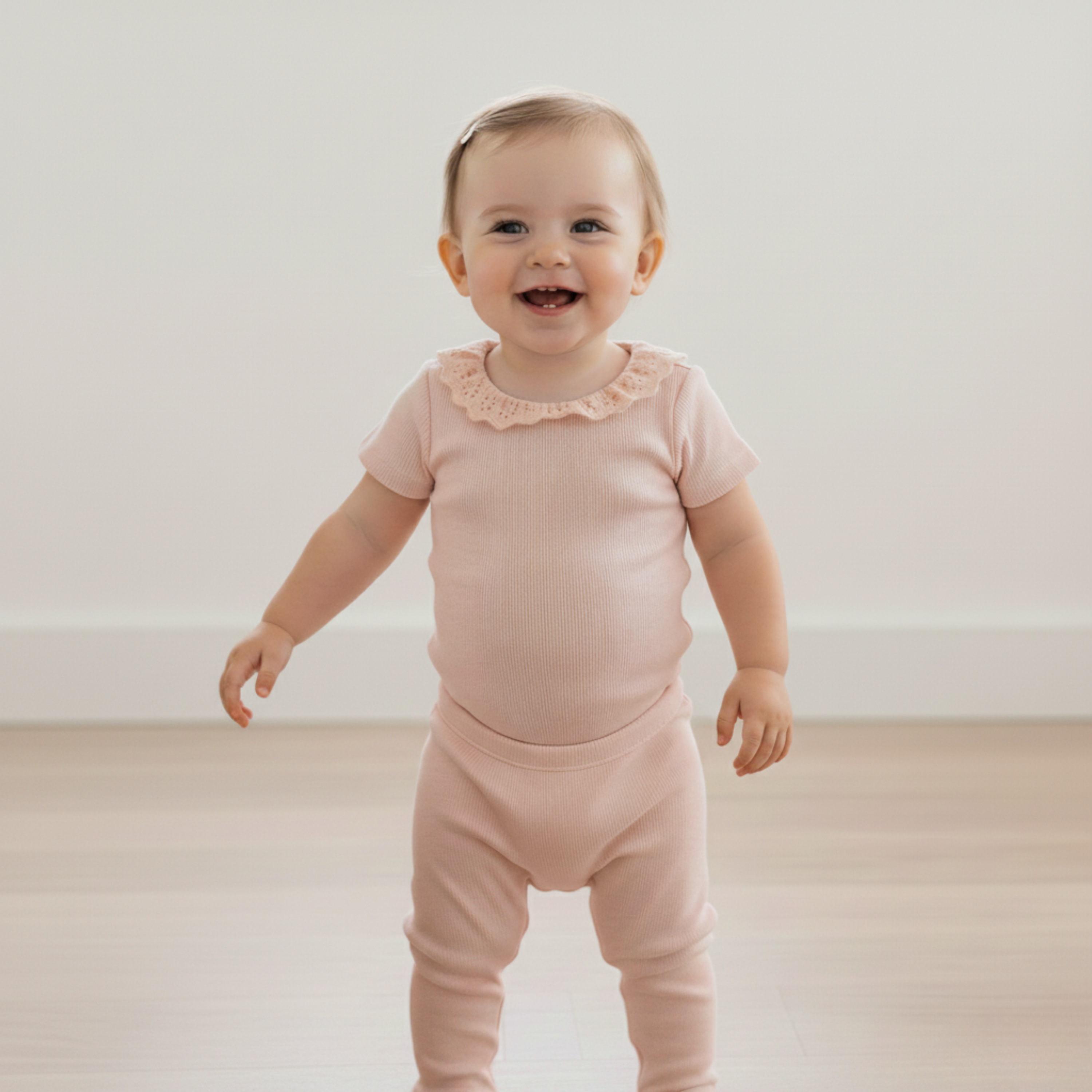 Organic Lace Collar Onesie & Tights Set - Blush