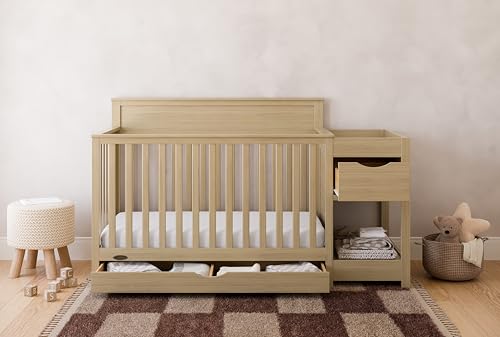5-in-1 Convertible Crib with Changing Table and Drawer