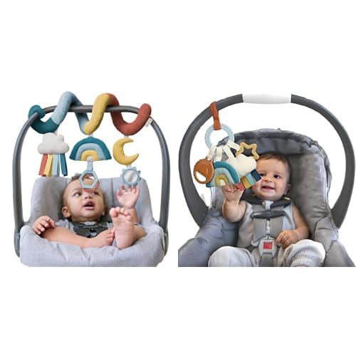 Car Seat Spiral and Busy Ring Teething Toy Bundle (Rainbow)