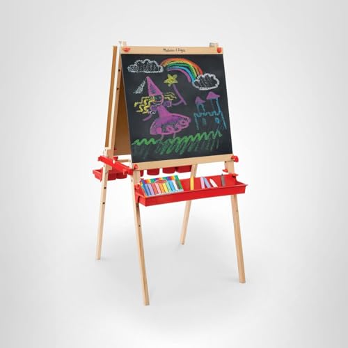 Deluxe Magnetic Standing Art Easel with Chalkboard and Dry-Erase Board