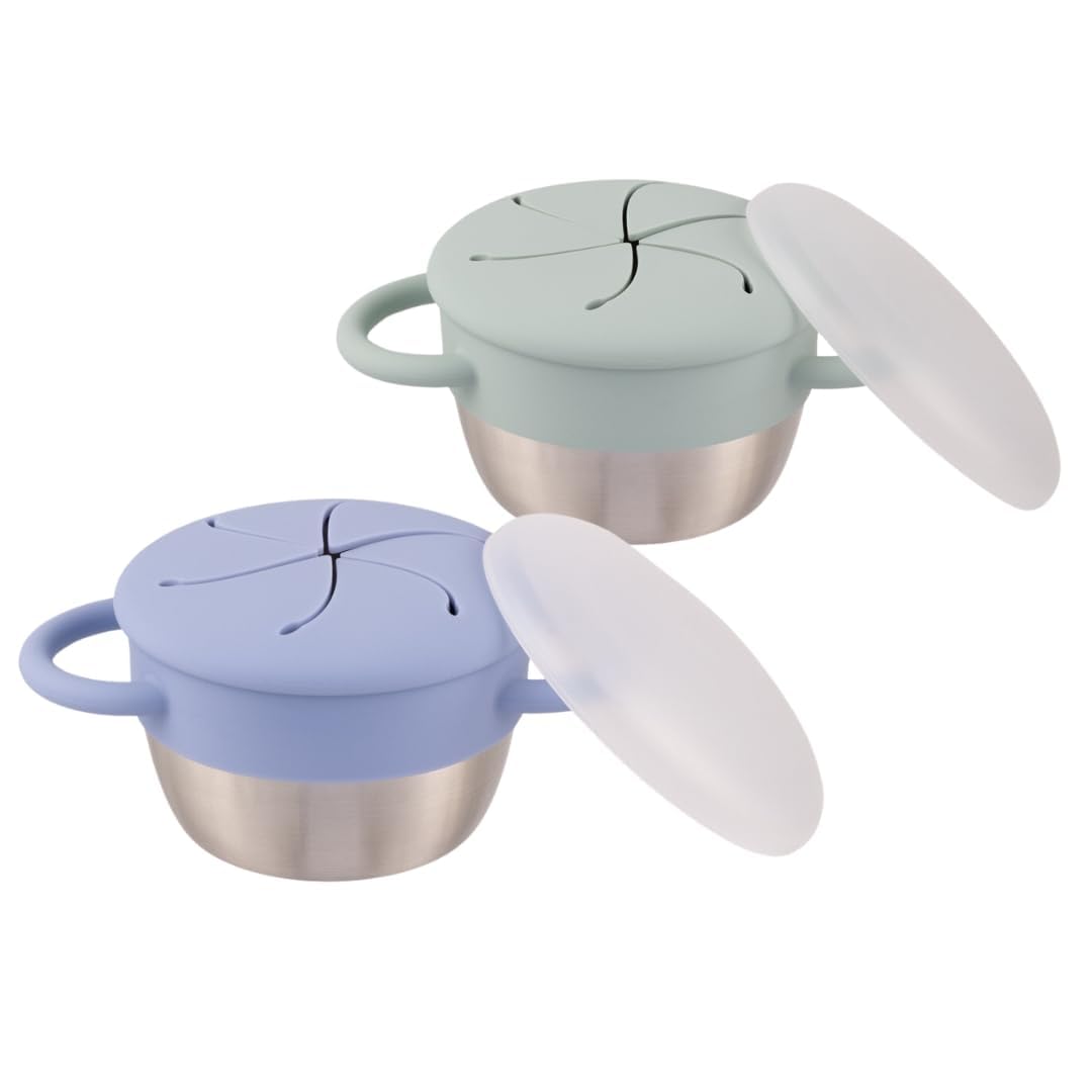 tainless Steel Snack Cups | Removable Silicone Food Catcher and Travel Lid