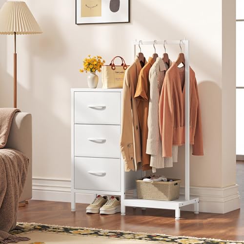Dresser for Bedroom with Hanging Rack, 3 Drawers Dresser for Bedroom - White